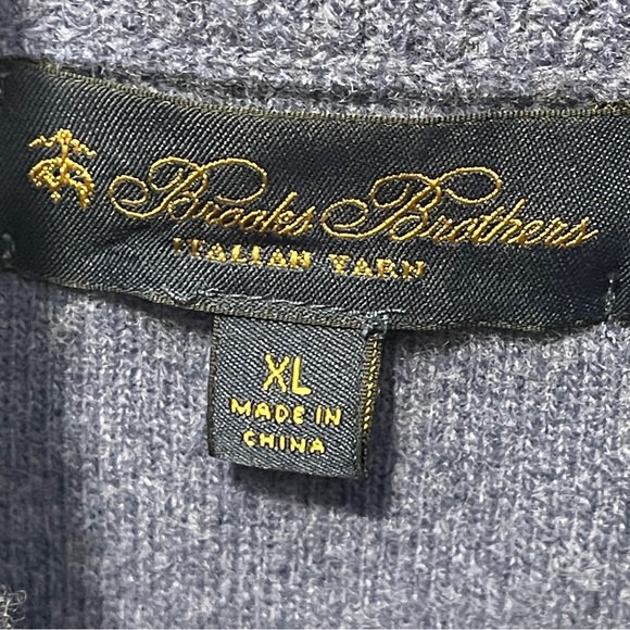 Brooks Brothers Blue 1/4 Zip Mock Neck Sweater Italian Merino Wool Cashmere XL - Picture 6 of 6
